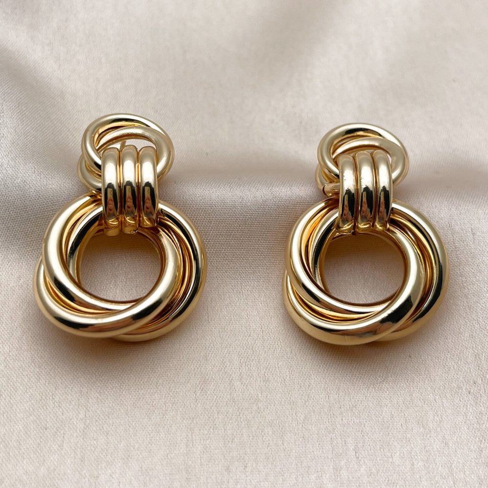 Oro Laminado Long Earring, Gold Filled Style Hollow and Love Knot Design, Polished, Golden Finish
