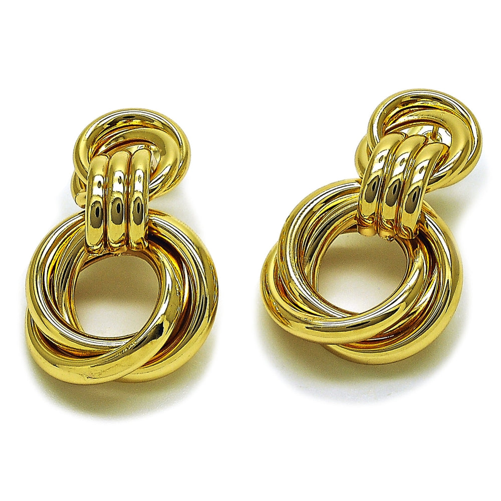 Oro Laminado Long Earring, Gold Filled Style Hollow and Love Knot Design, Polished, Golden Finish