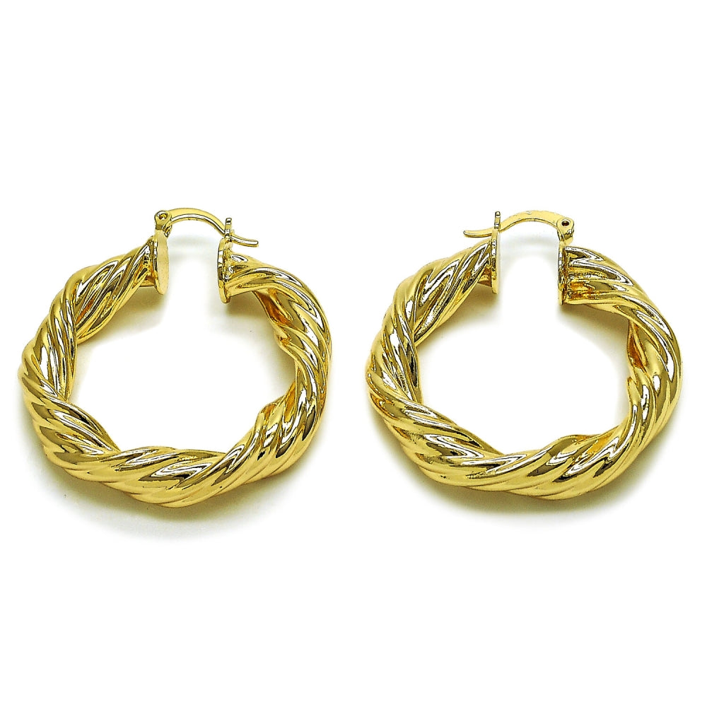 Oro Laminado Medium Hoop, Gold Filled Style Twist Design, Polished, Golden Finish