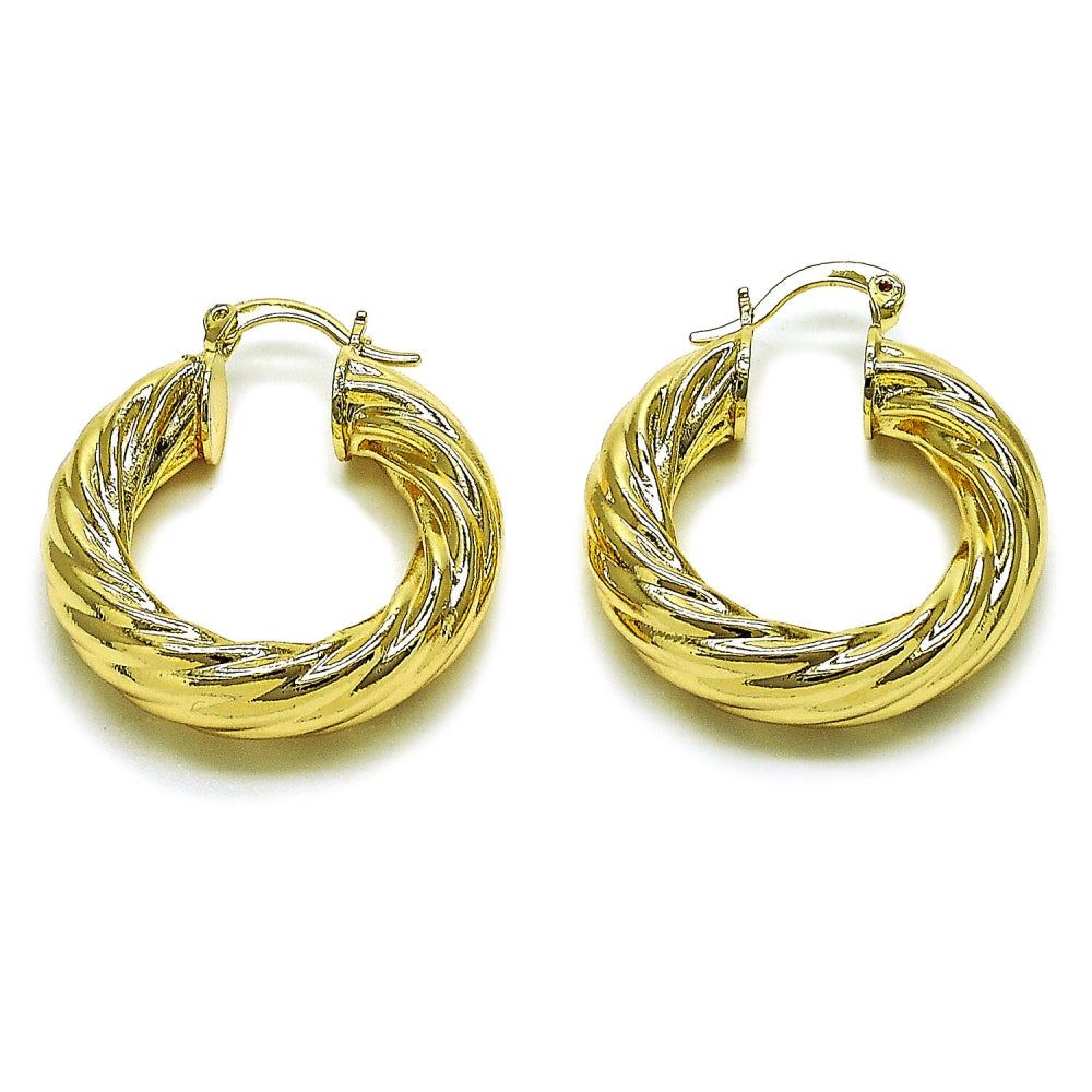 Oro Laminado Small Hoop, Gold Filled Style Twist and Hollow Design, Polished, Golden Finish