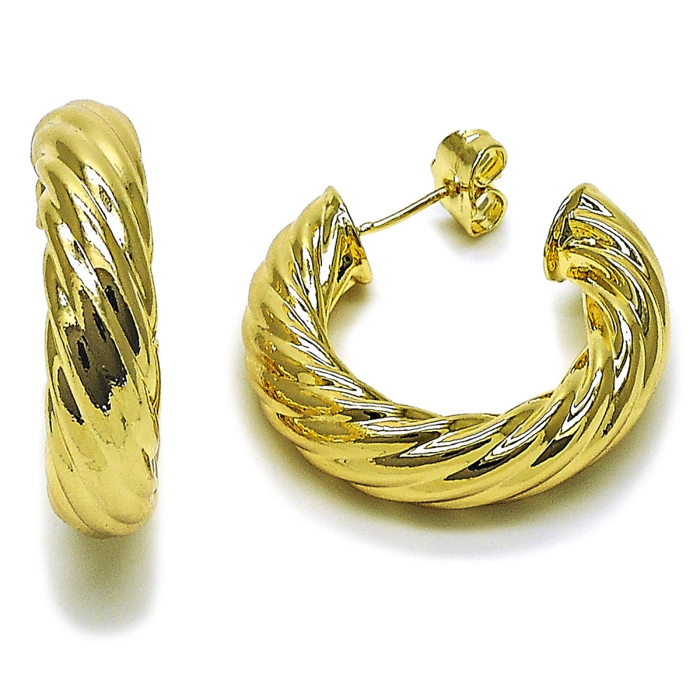 Oro Laminado Stud Earring, Gold Filled Style Hollow and Twist Design, Polished, Golden Finish