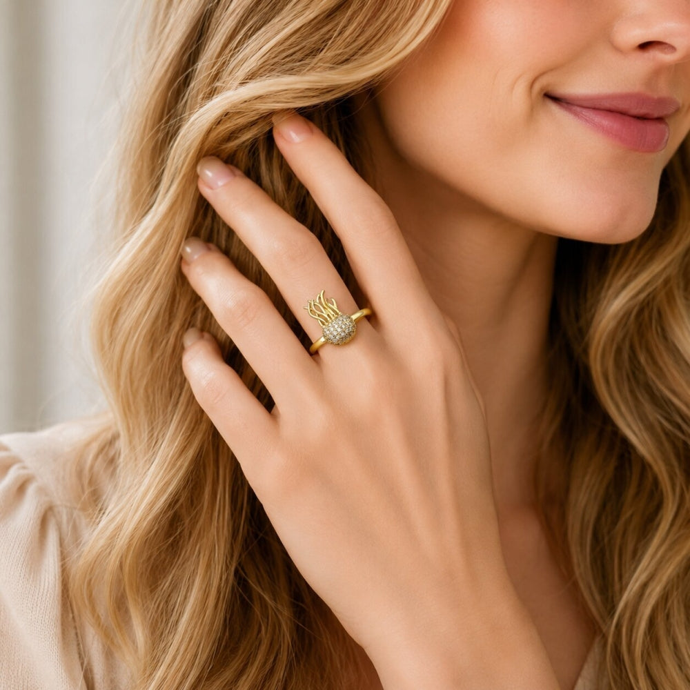 Oro Laminado Multi Stone Ring, Gold Filled Style Fish Design, with White Cubic Zirconia, Polished, Golden Finish