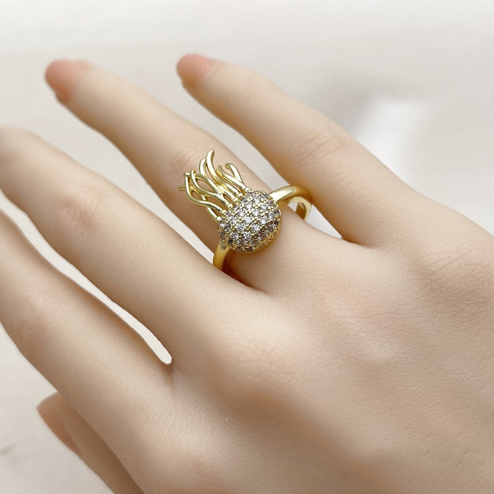 Oro Laminado Multi Stone Ring, Gold Filled Style Fish Design, with White Cubic Zirconia, Polished, Golden Finish
