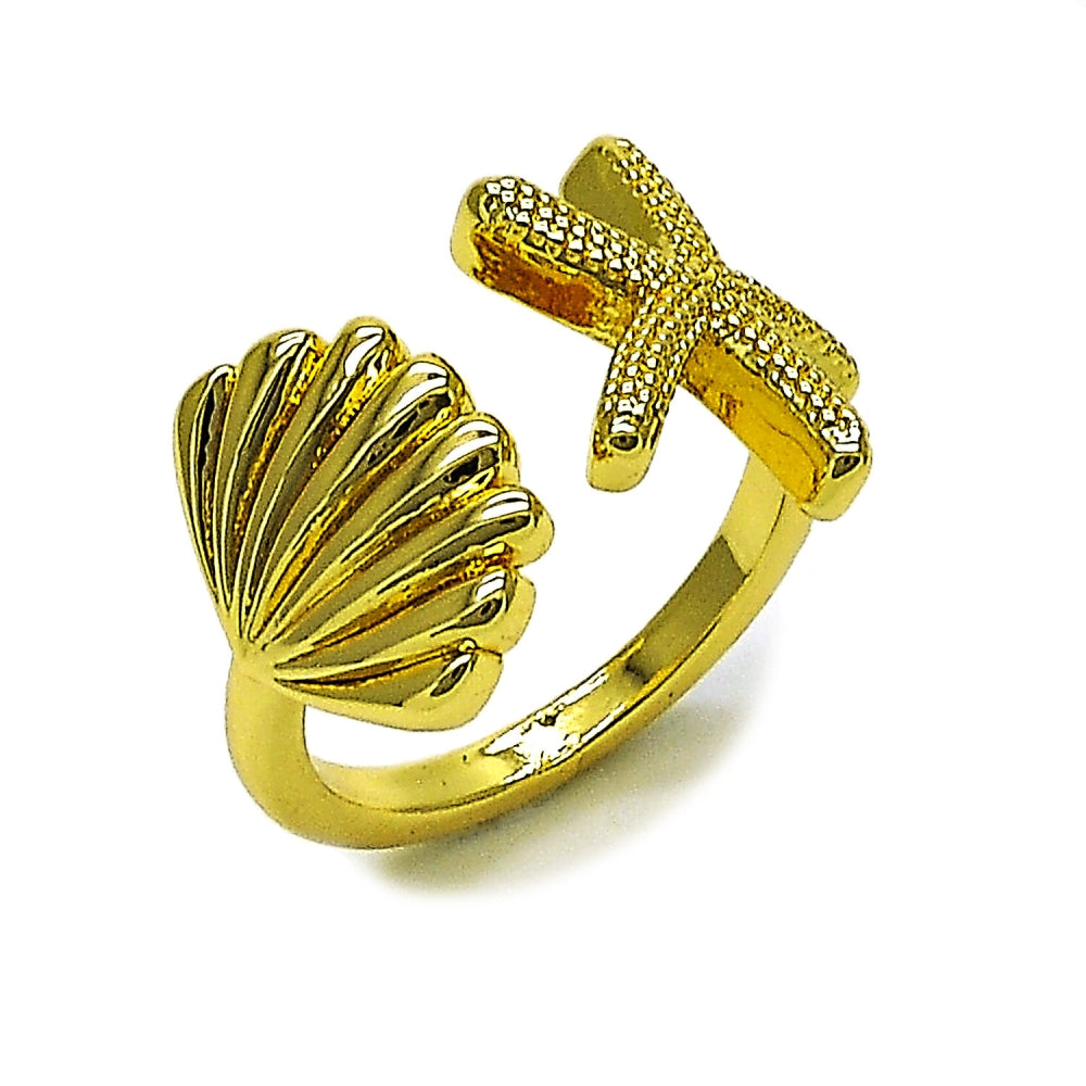 Oro Laminado Elegant Ring, Gold Filled Style Star and Shell Design, Polished, Golden Finish