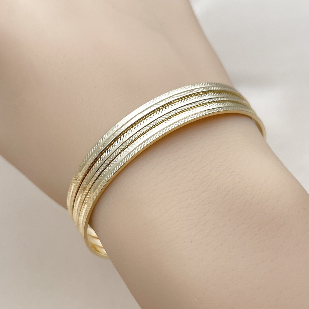 Oro Laminado Trio Bangle, Gold Filled Style Diamond Cutting Finish, Golden Finish