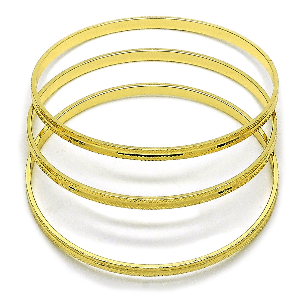 Oro Laminado Trio Bangle, Gold Filled Style Diamond Cutting Finish, Golden Finish