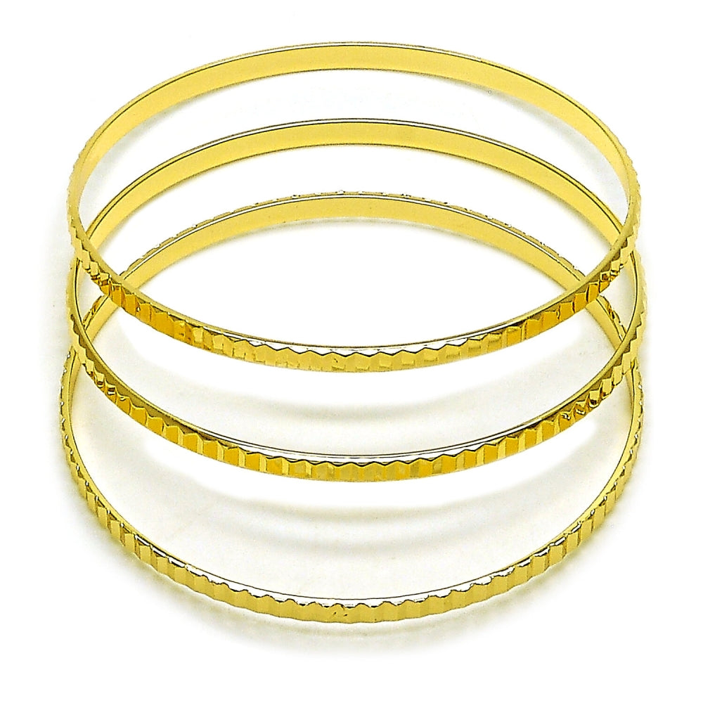 Oro Laminado Trio Bangle, Gold Filled Style Diamond Cutting Finish, Golden Finish