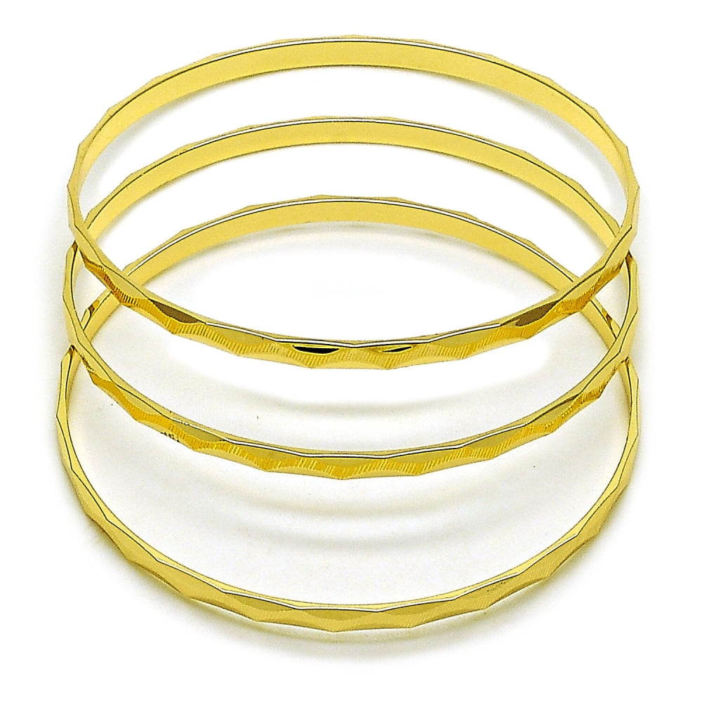 Oro Laminado Trio Bangle, Gold Filled Style Charm Bar Design, Polished, Golden Finish