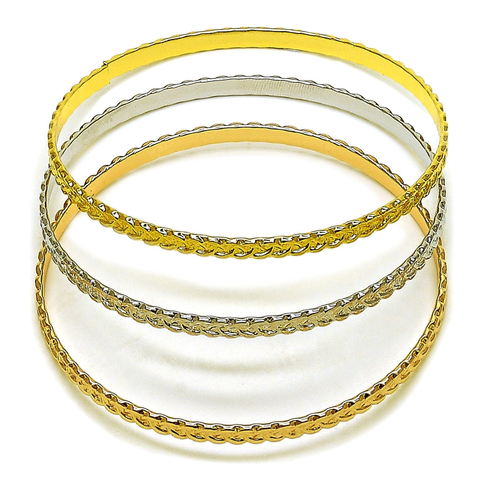 Oro Laminado Trio Bangle, Gold Filled Style Polished, Tricolor