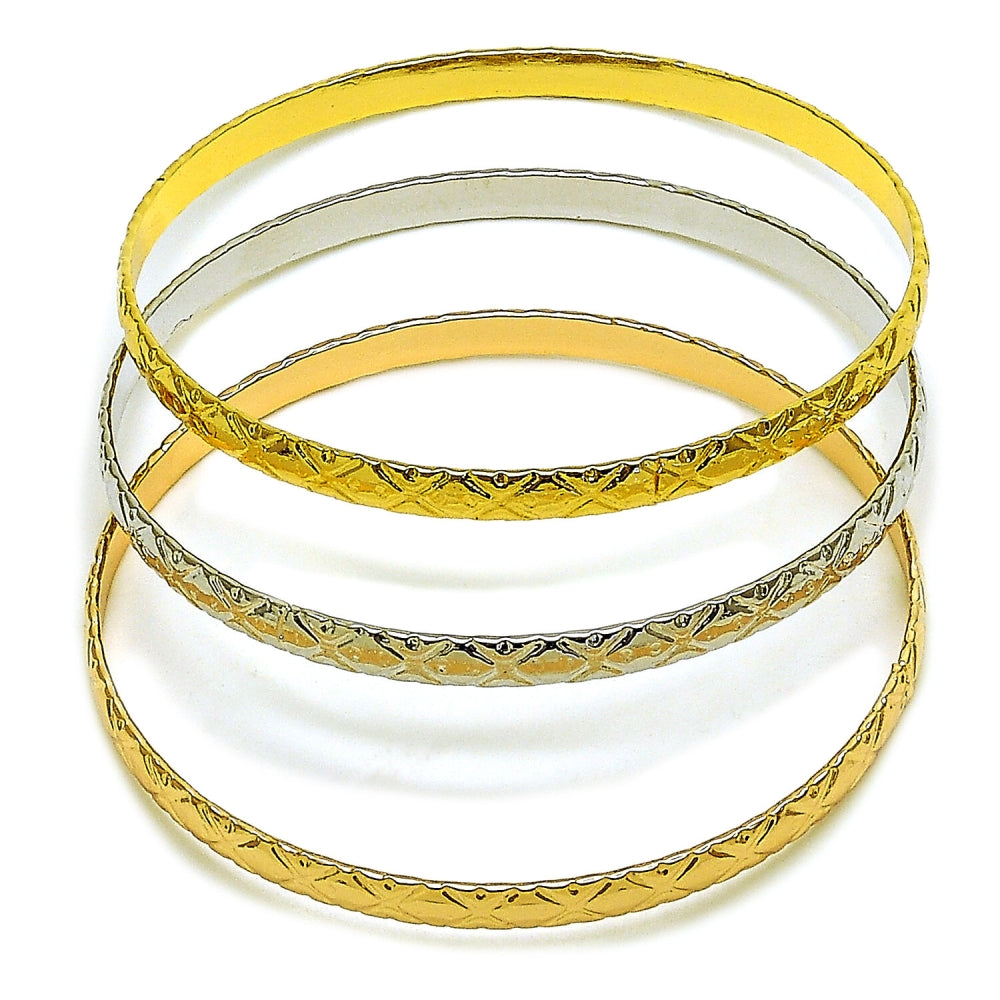 Oro Laminado Trio Bangle, Gold Filled Style Polished, Tricolor