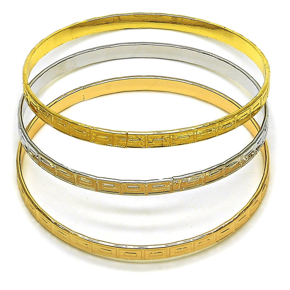 Oro Laminado Trio Bangle, Gold Filled Style Polished, Tricolor
