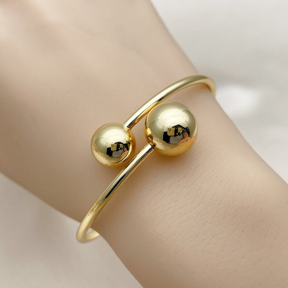 Oro Laminado Individual Bangle, Gold Filled Style Ball Design, Polished, Golden Finish