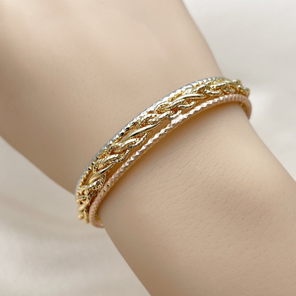 Oro Laminado Individual Bangle, Gold Filled Style Twist Design, Polished, Tricolor