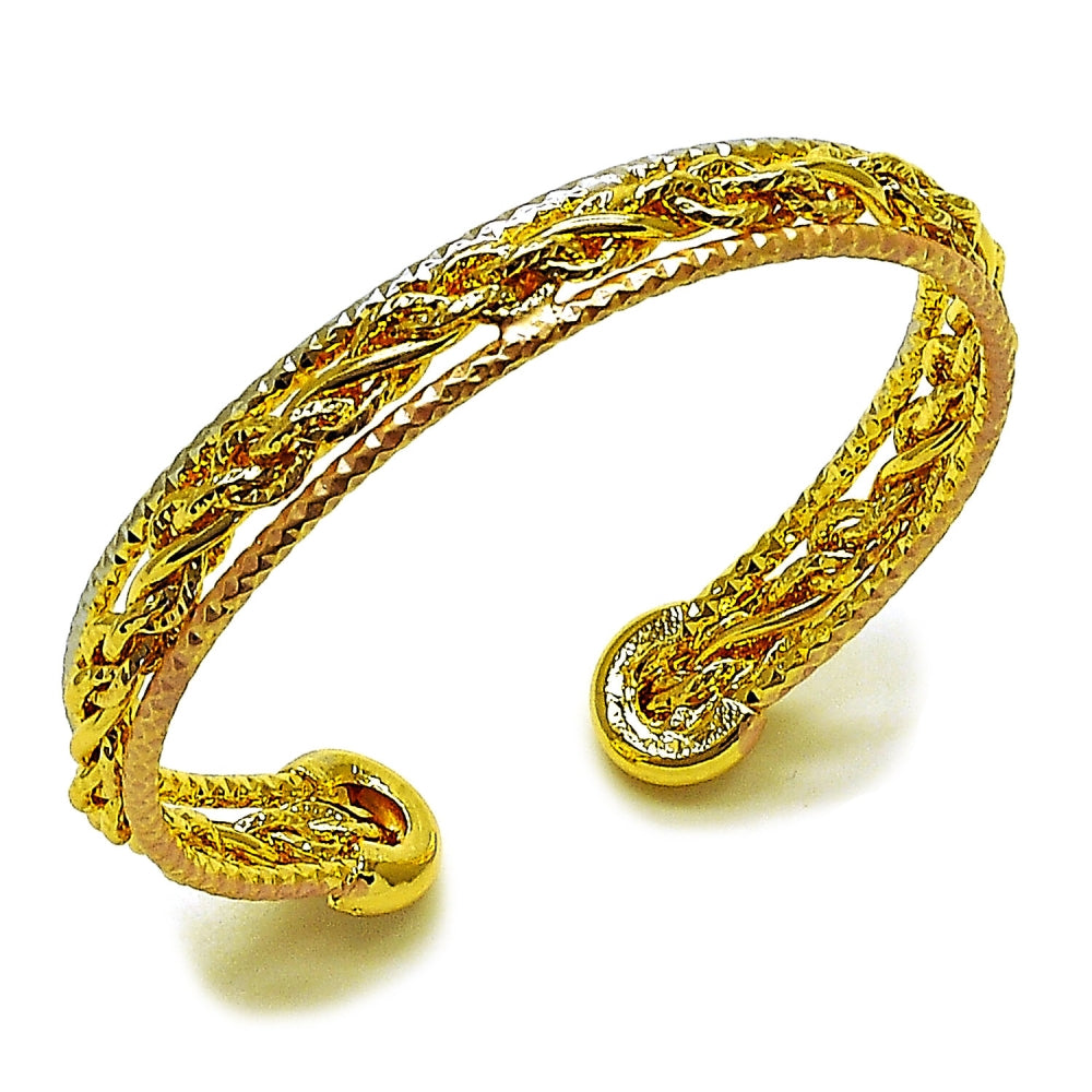 Oro Laminado Individual Bangle, Gold Filled Style Twist Design, Polished, Tricolor