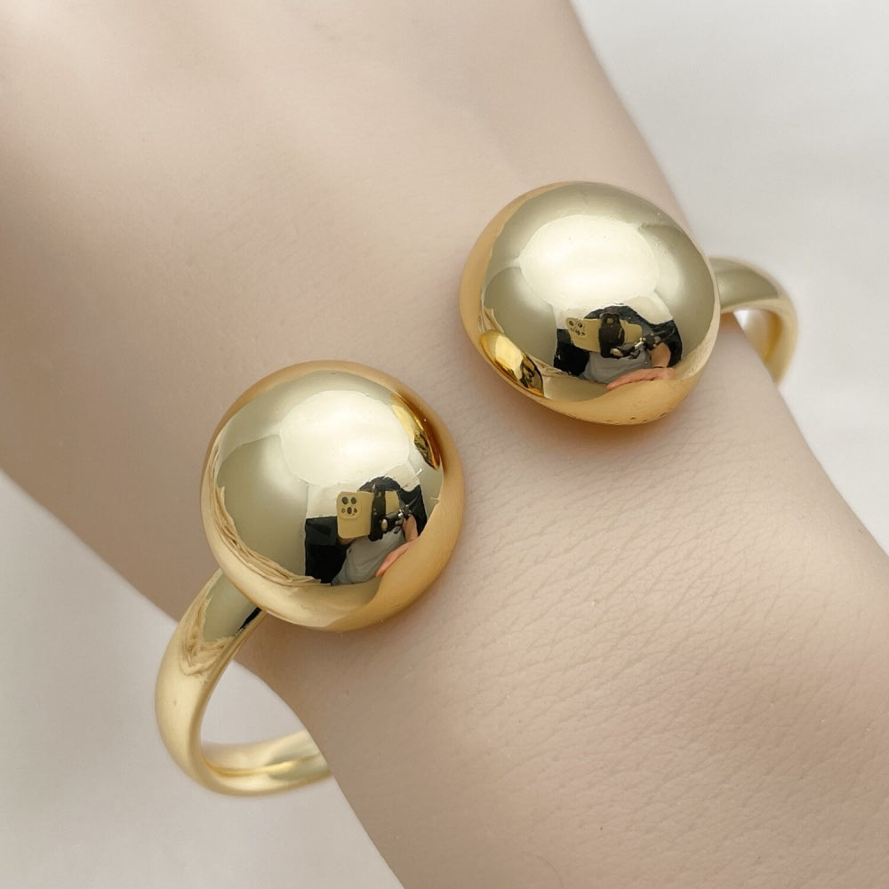 Oro Laminado Individual Bangle, Gold Filled Style Ball Design, Polished, Golden Finish