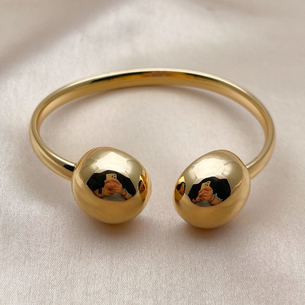 Oro Laminado Individual Bangle, Gold Filled Style Ball Design, Polished, Golden Finish