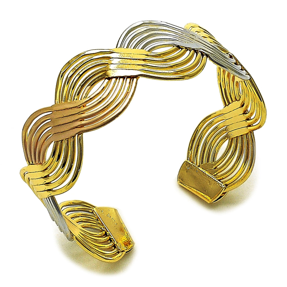 Oro Laminado Individual Bangle, Gold Filled Style Twist Design, Polished, Tricolor