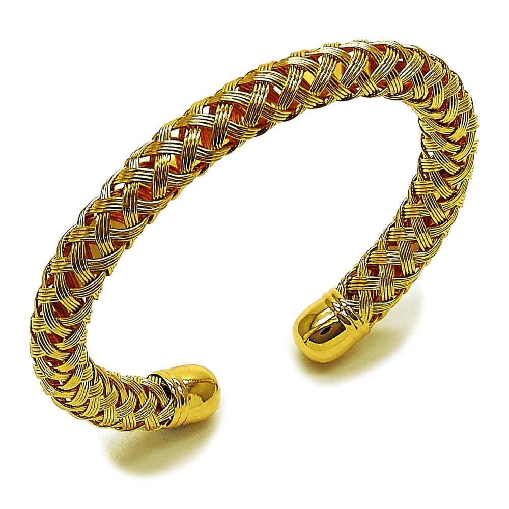 Oro Laminado Individual Bangle, Gold Filled Style Twist Design, Polished, Golden Finish