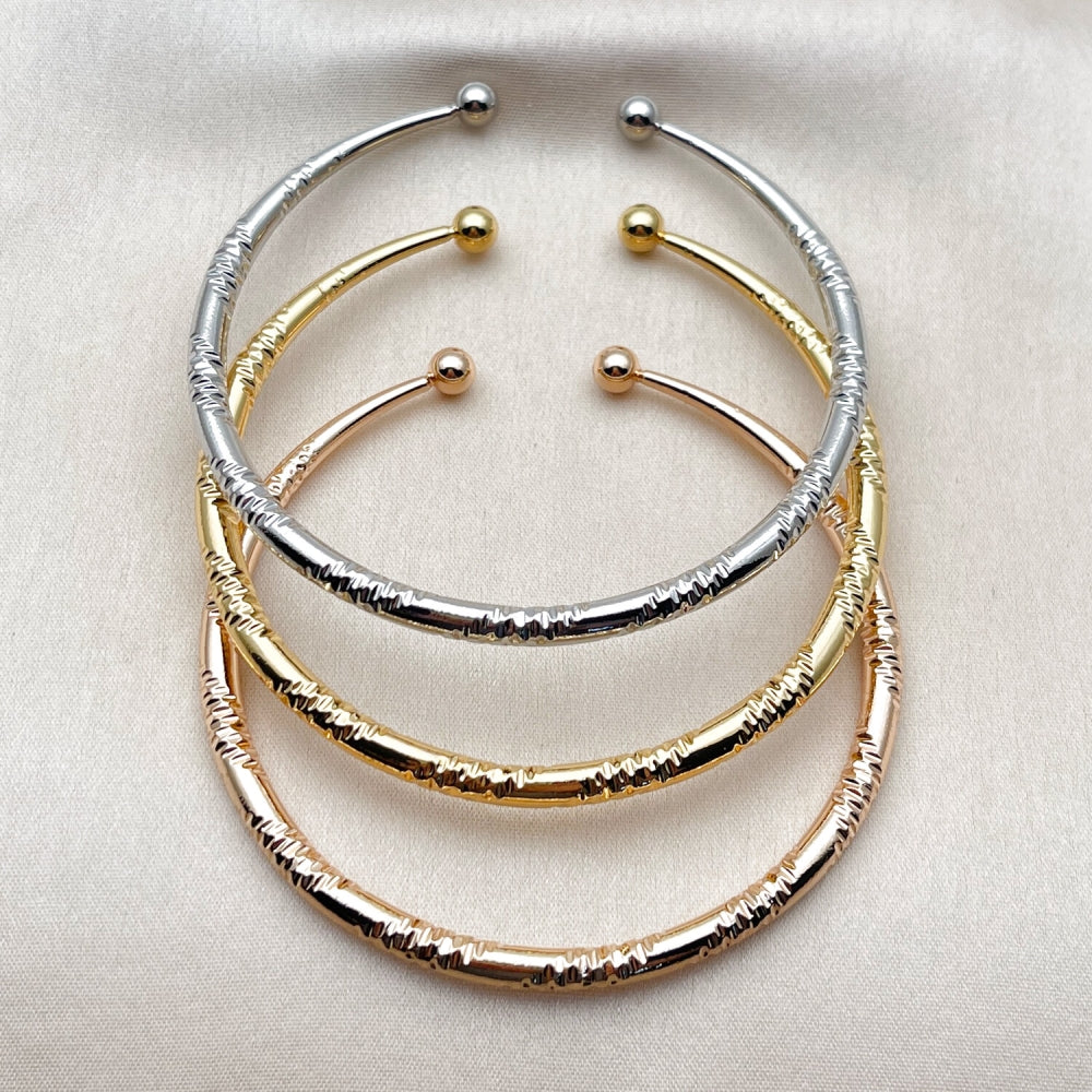 Oro Laminado Trio Bangle, Gold Filled Style Polished, Tricolor