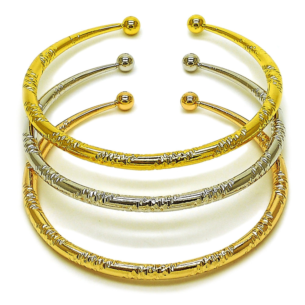 Oro Laminado Trio Bangle, Gold Filled Style Polished, Tricolor
