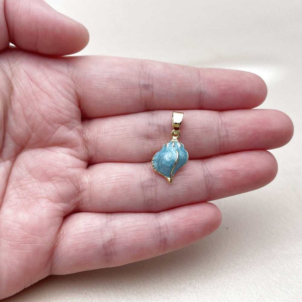 Oro Laminado Fancy Pendant, Gold Filled Style Snail Design, Turquoise Enamel Finish, Golden Finish
