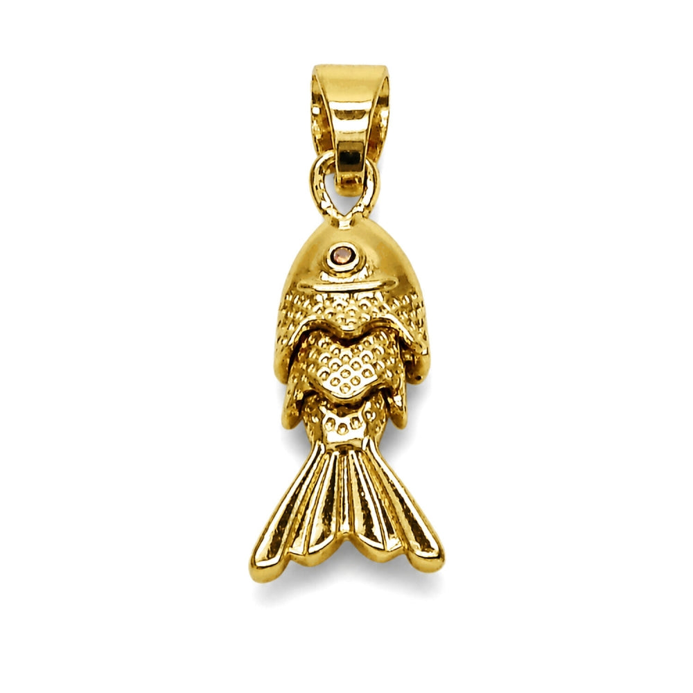 Oro Laminado Fancy Pendant, Gold Filled Style Fish Design, with Garnet Cubic Zirconia, Polished, Golden Finish