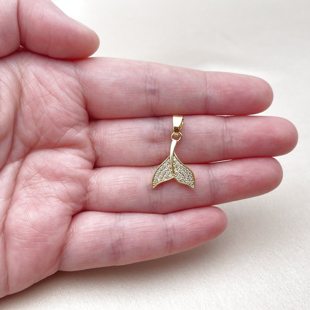 Oro Laminado Fancy Pendant, Gold Filled Style Fish Design, with White Cubic Zirconia, Polished, Golden Finish