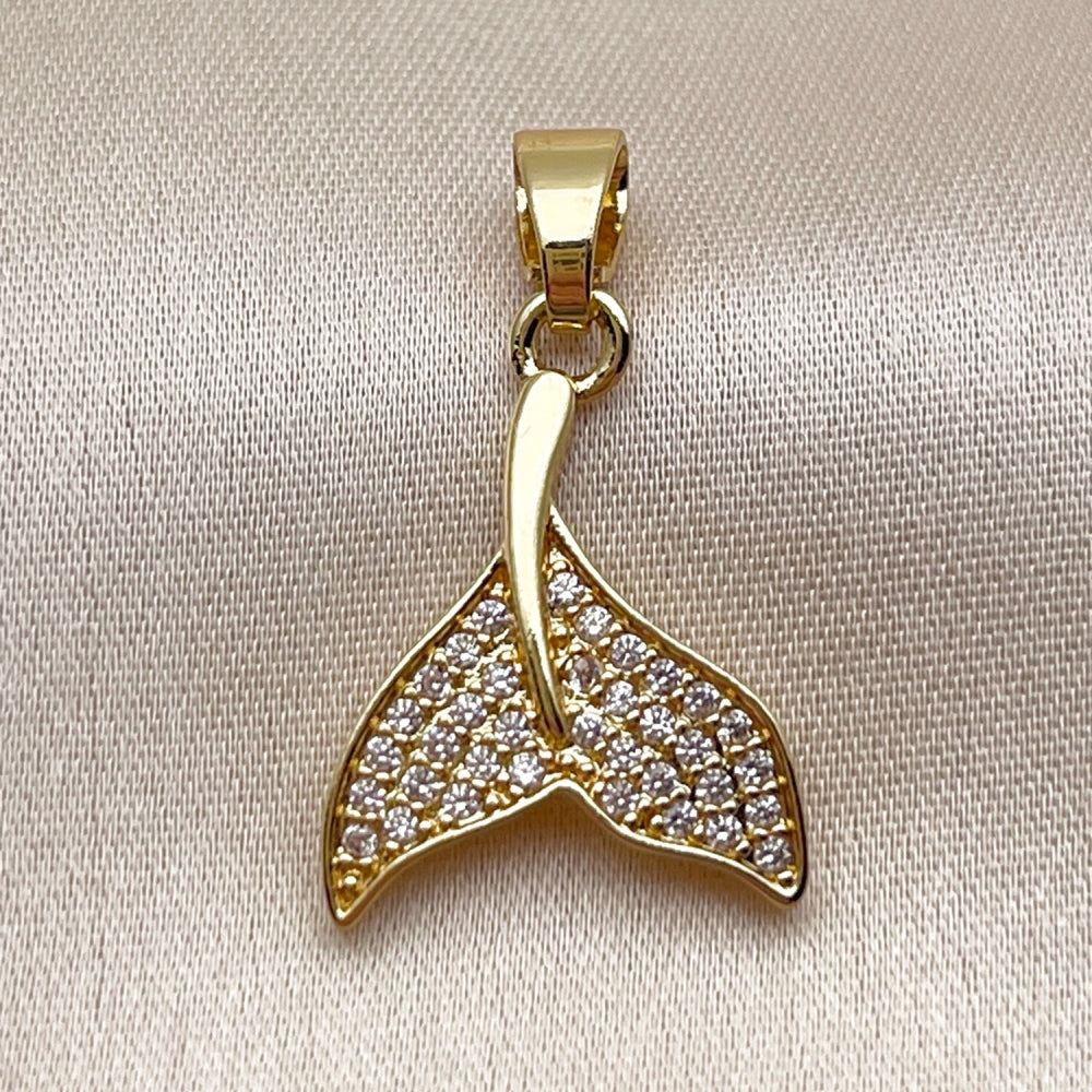 Oro Laminado Fancy Pendant, Gold Filled Style Fish Design, with White Cubic Zirconia, Polished, Golden Finish