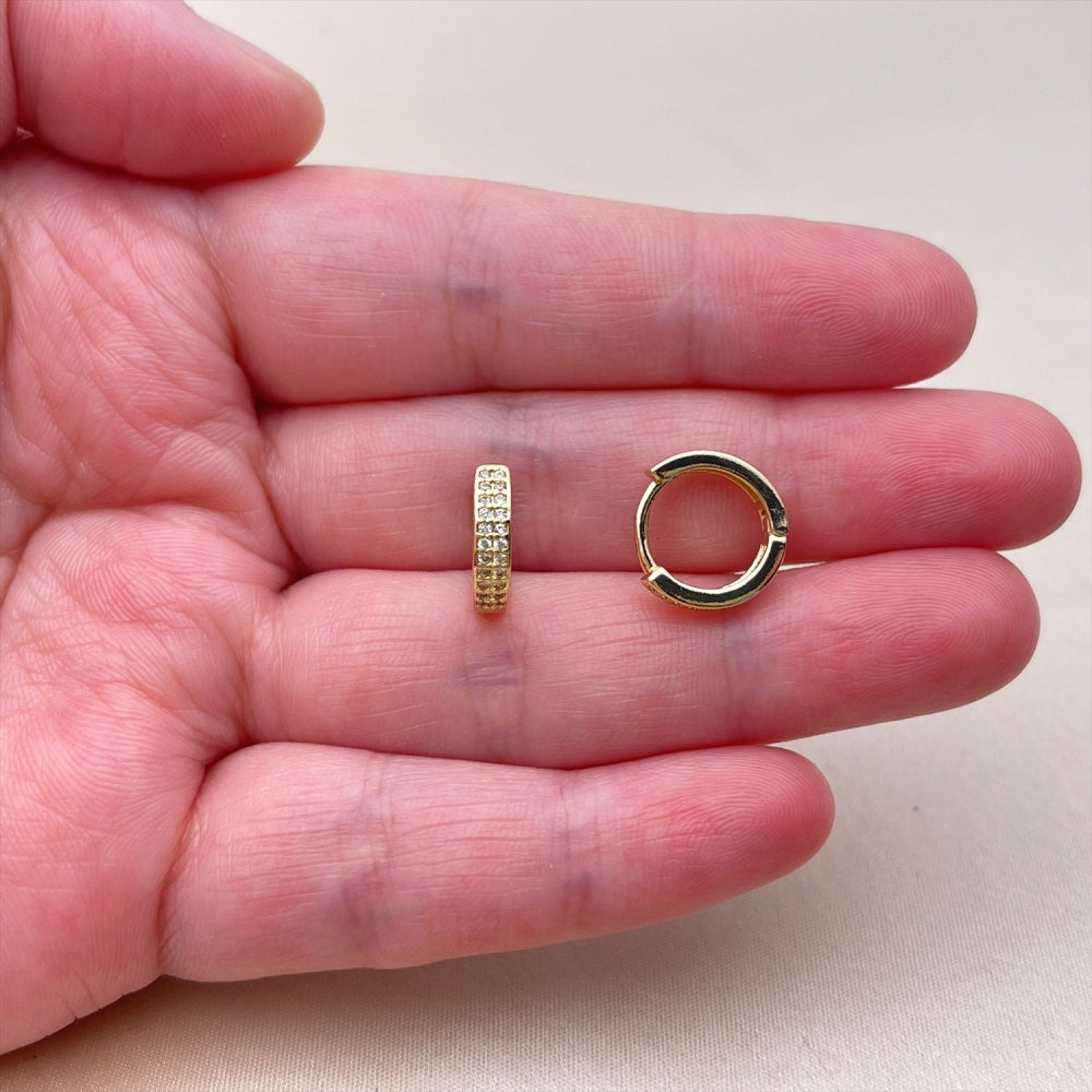 Oro Laminado Huggie Hoop, Gold Filled Style with White Cubic Zirconia, Polished, Golden Finish