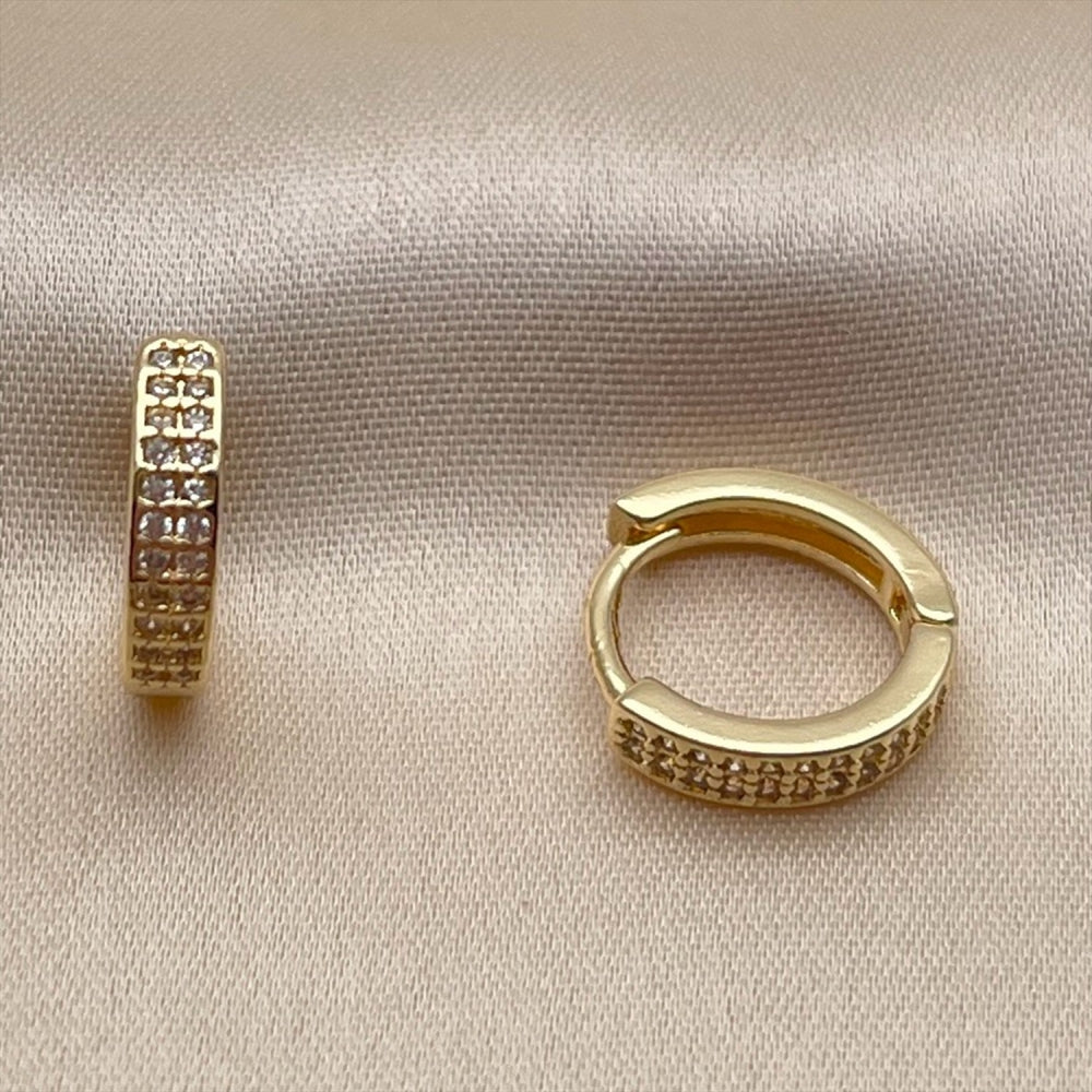 Oro Laminado Huggie Hoop, Gold Filled Style with White Cubic Zirconia, Polished, Golden Finish