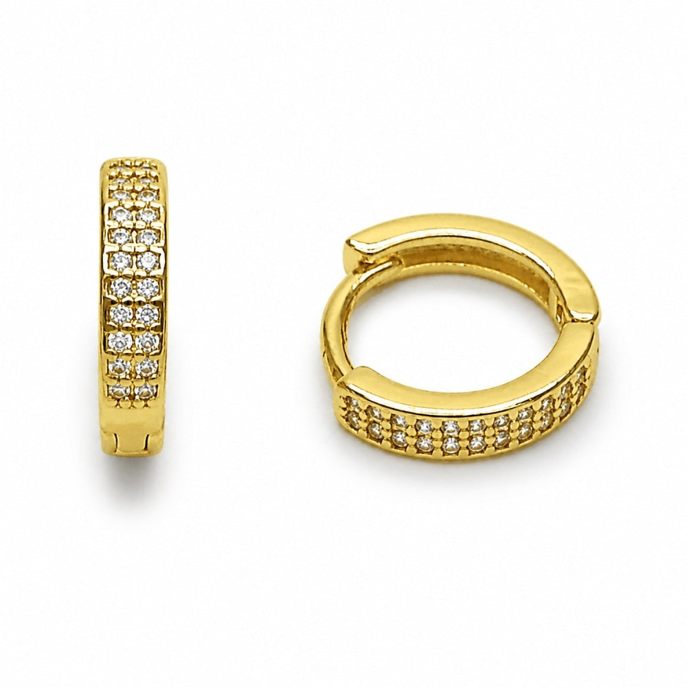 Oro Laminado Huggie Hoop, Gold Filled Style with White Cubic Zirconia, Polished, Golden Finish