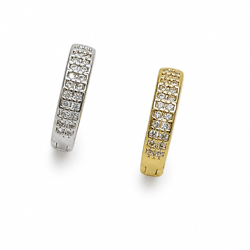 Oro Laminado Huggie Hoop, Gold Filled Style with White Cubic Zirconia, Polished, Golden Finish