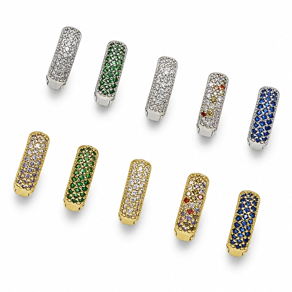Rhodium Gold Filled Huggie Hoop, with Green Cubic Zirconia, Polished, Rhodium Finish