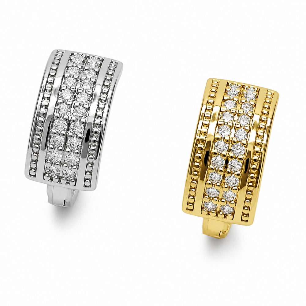 Rhodium Gold Filled Huggie Hoop, with White Cubic Zirconia, Polished, Rhodium Finish