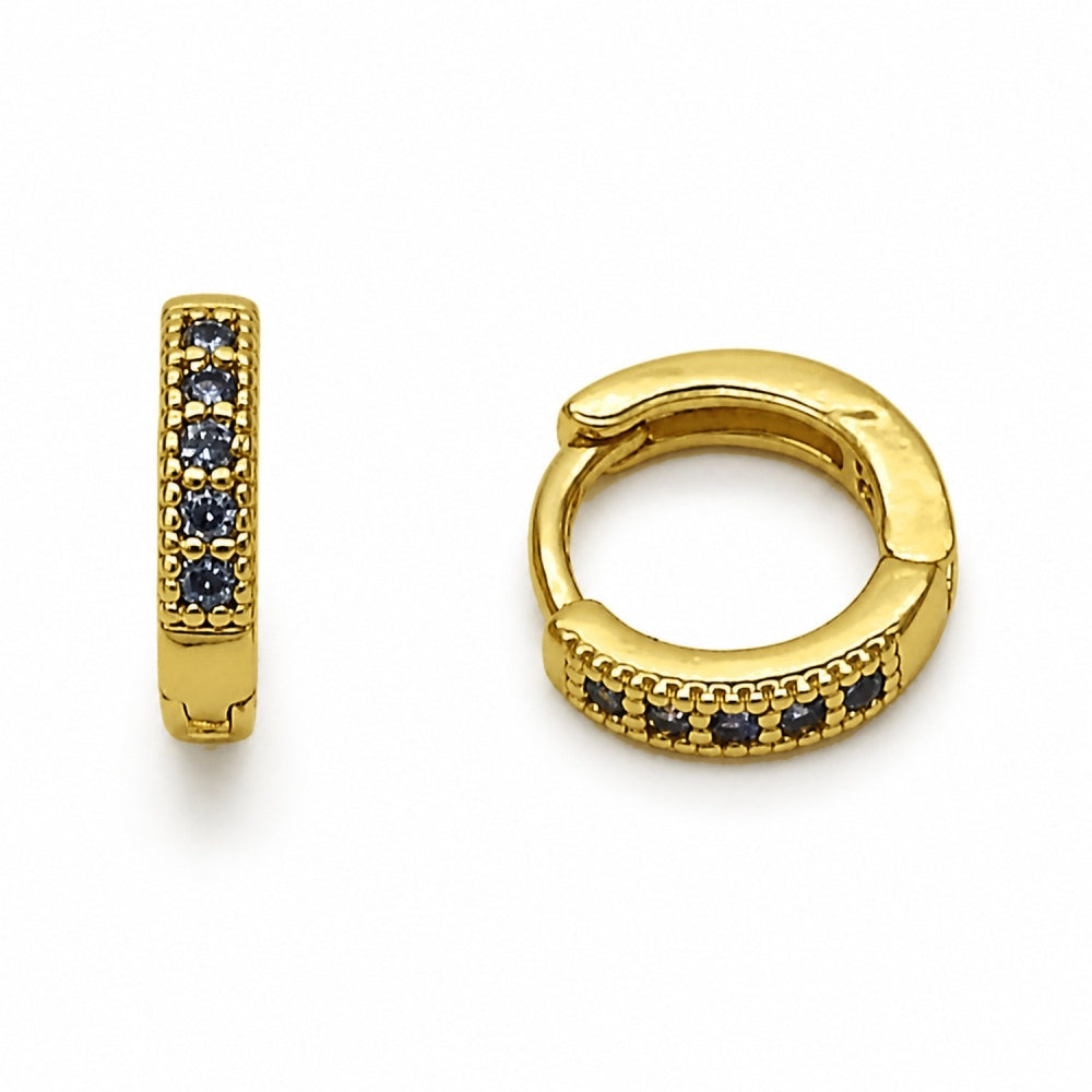 Oro Laminado Huggie Hoop, Gold Filled Style with Amethyst Cubic Zirconia, Polished, Golden Finish