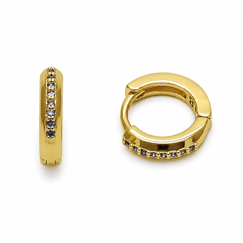 Oro Laminado Huggie Hoop, Gold Filled Style with Amethyst Cubic Zirconia, Polished, Golden Finish