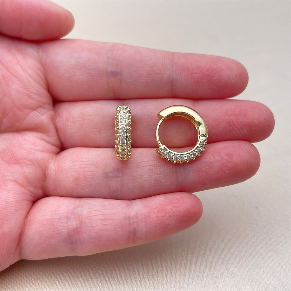Oro Laminado Huggie Hoop, Gold Filled Style with White Cubic Zirconia, Polished, Golden Finish