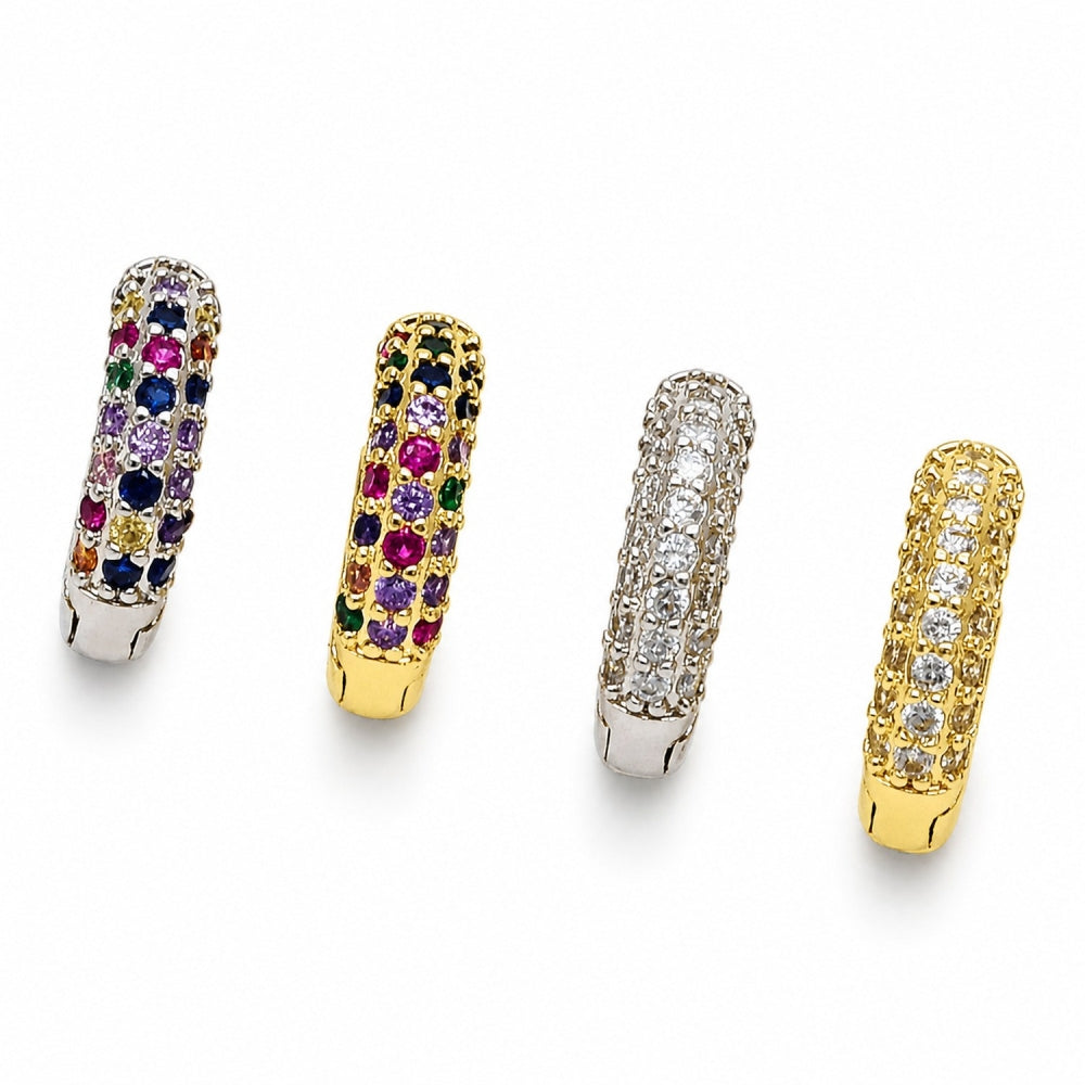 Oro Laminado Huggie Hoop, Gold Filled Style with White Cubic Zirconia, Polished, Golden Finish