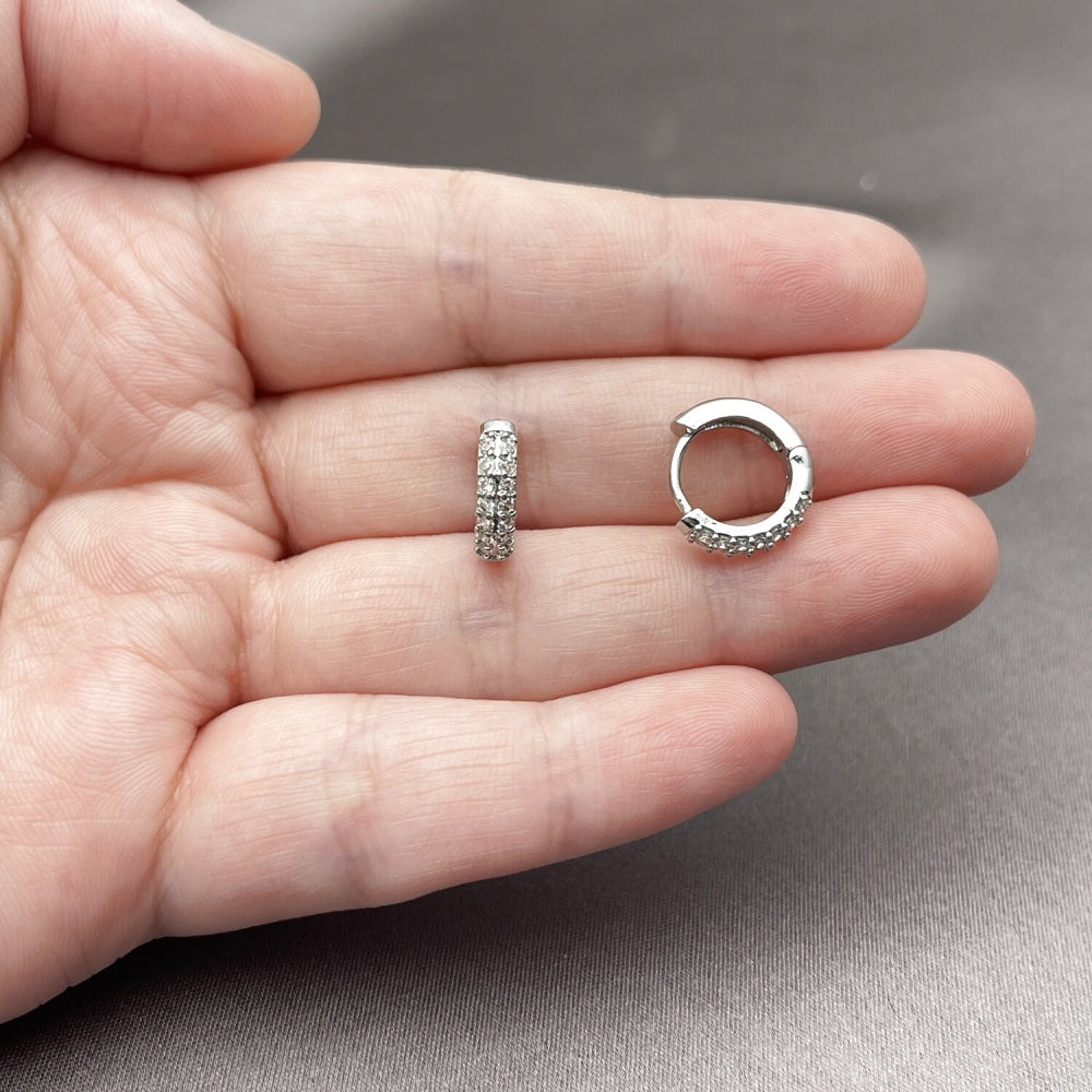 Rhodium Gold Filled Huggie Hoop, with White Cubic Zirconia, Polished, Rhodium Finish