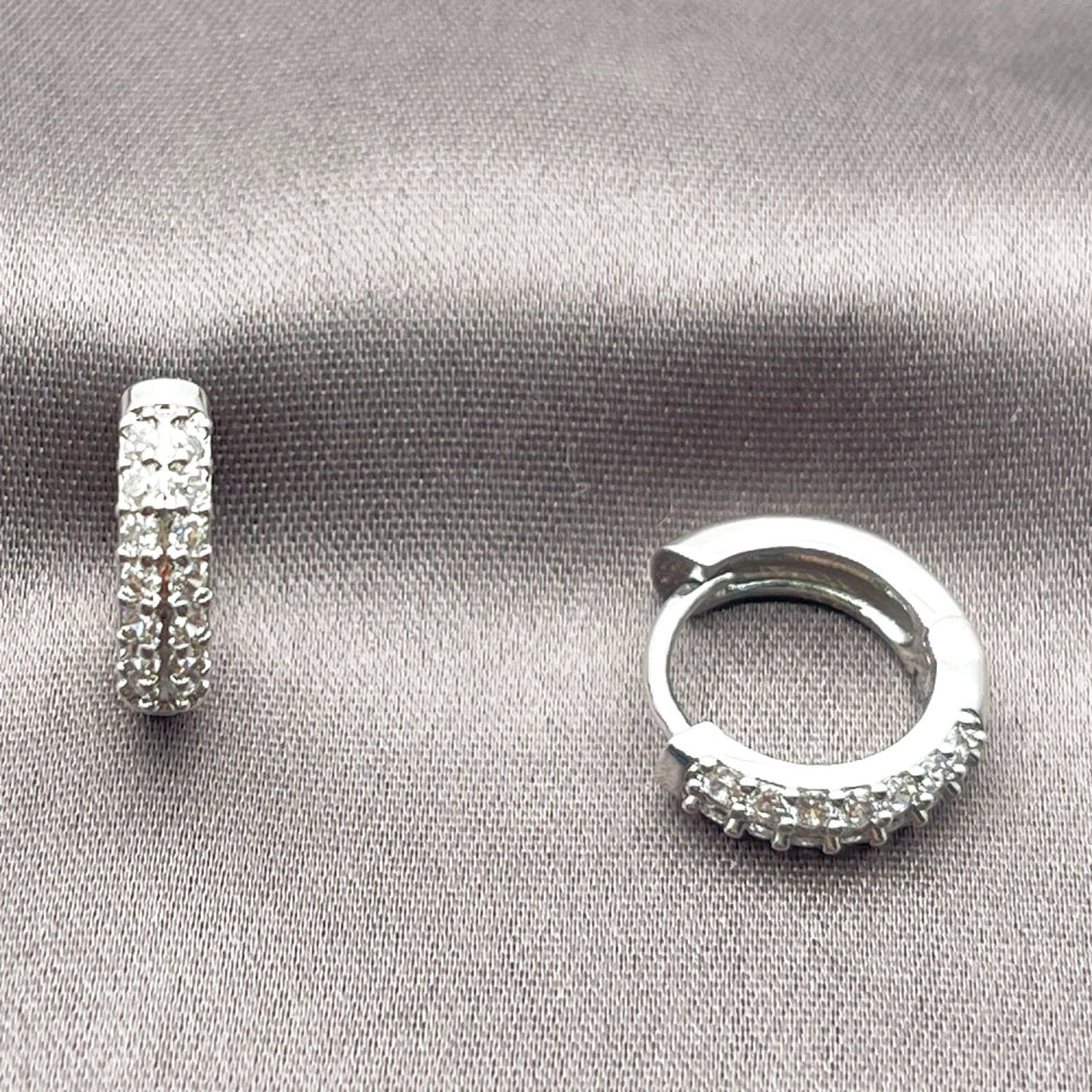 Rhodium Gold Filled Huggie Hoop, with White Cubic Zirconia, Polished, Rhodium Finish