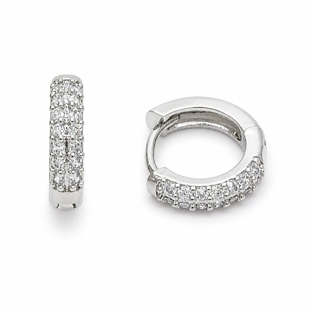 Rhodium Gold Filled Huggie Hoop, with White Cubic Zirconia, Polished, Rhodium Finish
