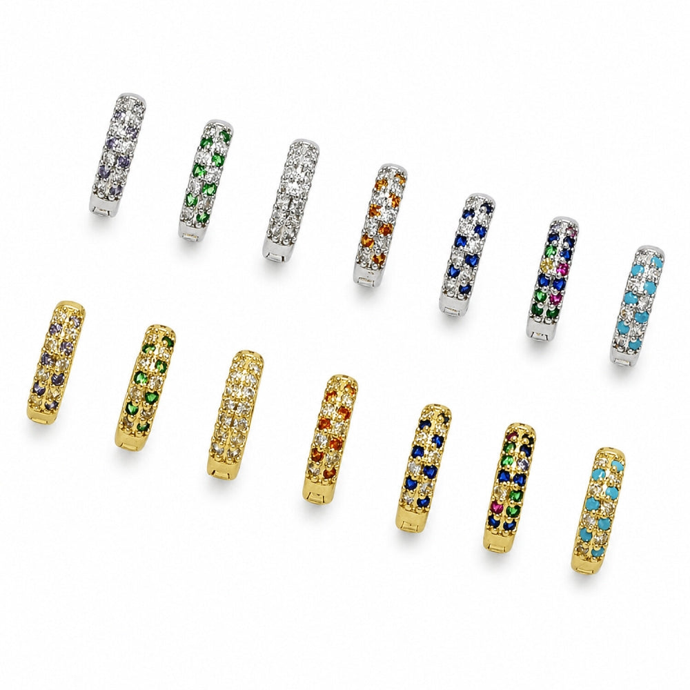 Rhodium Gold Filled Huggie Hoop, with Turquoise and White Cubic Zirconia, Polished, Rhodium Finish