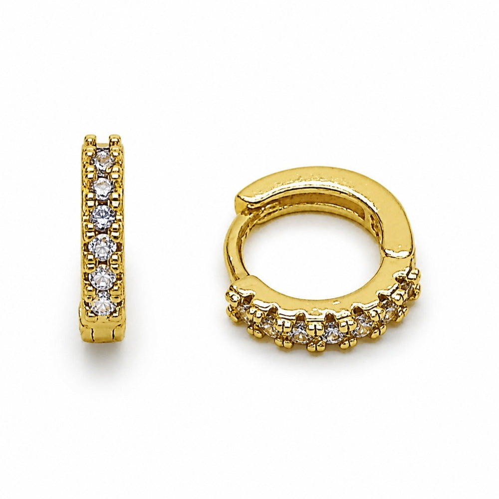 Oro Laminado Huggie Hoop, Gold Filled Style with Amethyst Cubic Zirconia, Polished, Golden Finish