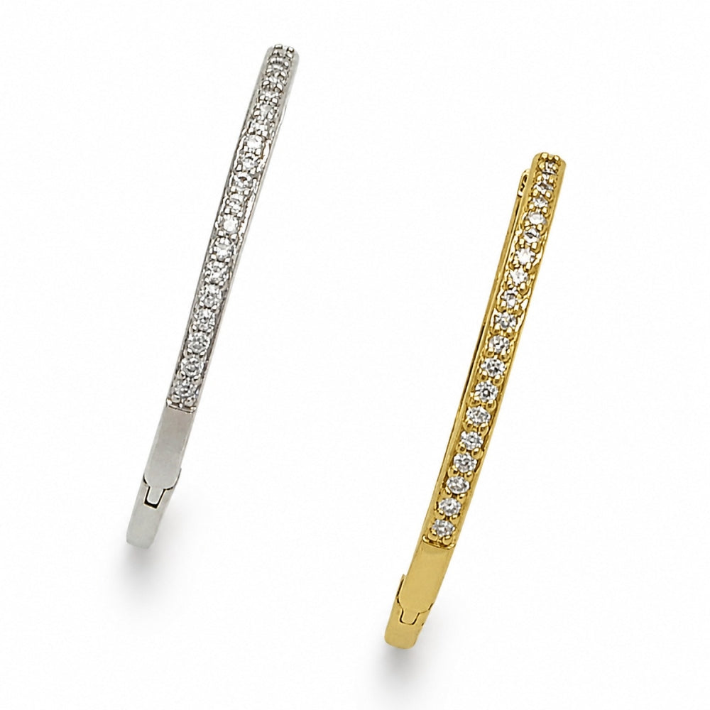 Oro Laminado Huggie Hoop, Gold Filled Style with White Micro Pave, Polished, Golden Finish