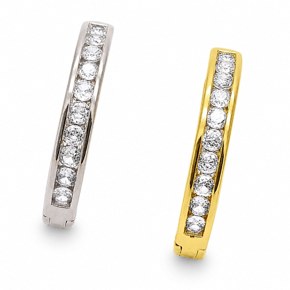 Rhodium Gold Filled Huggie Hoop, with White Cubic Zirconia, Polished, Rhodium Finish