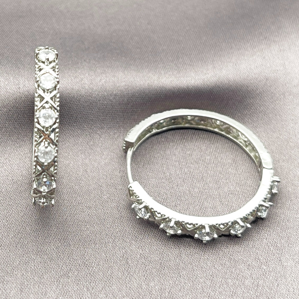 Rhodium Gold Filled Huggie Hoop, with White Cubic Zirconia, Polished, Rhodium Finish