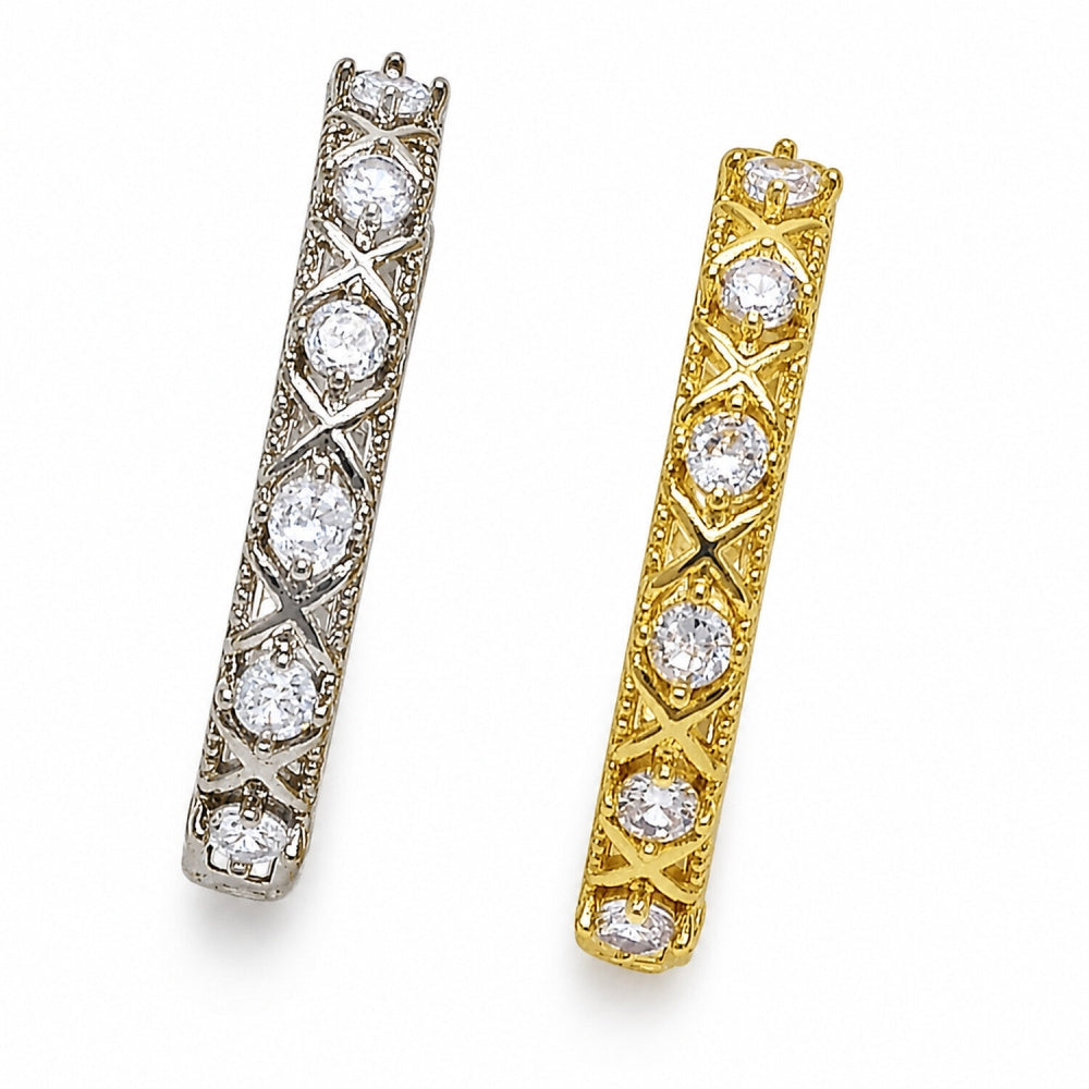 Rhodium Gold Filled Huggie Hoop, with White Cubic Zirconia, Polished, Rhodium Finish