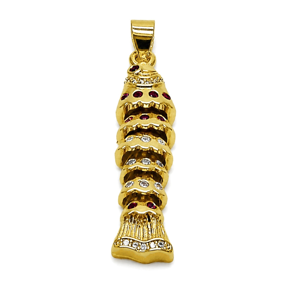 Oro Laminado Fancy Pendant, Gold Filled Style Fish Design, with Ruby and Amethyst Cubic Zirconia, Polished, Golden Finish