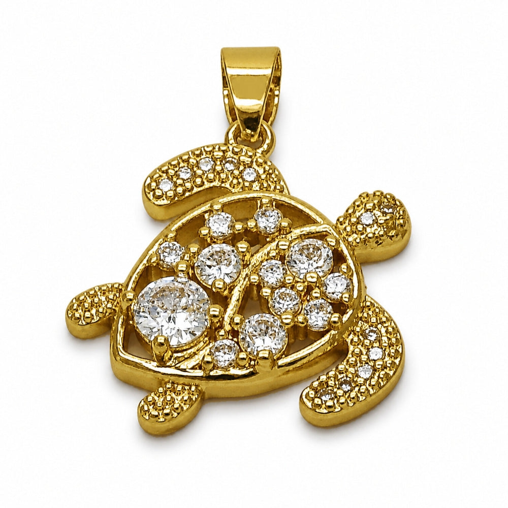 Oro Laminado Fancy Pendant, Gold Filled Style Turtle Design, with White Cubic Zirconia, Polished, Golden Finish