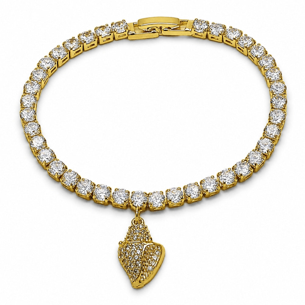 Oro Laminado Fancy Bracelet, Gold Filled Style Snail Design, with White Cubic Zirconia and White Micro Pave, Polished, Golden Finish